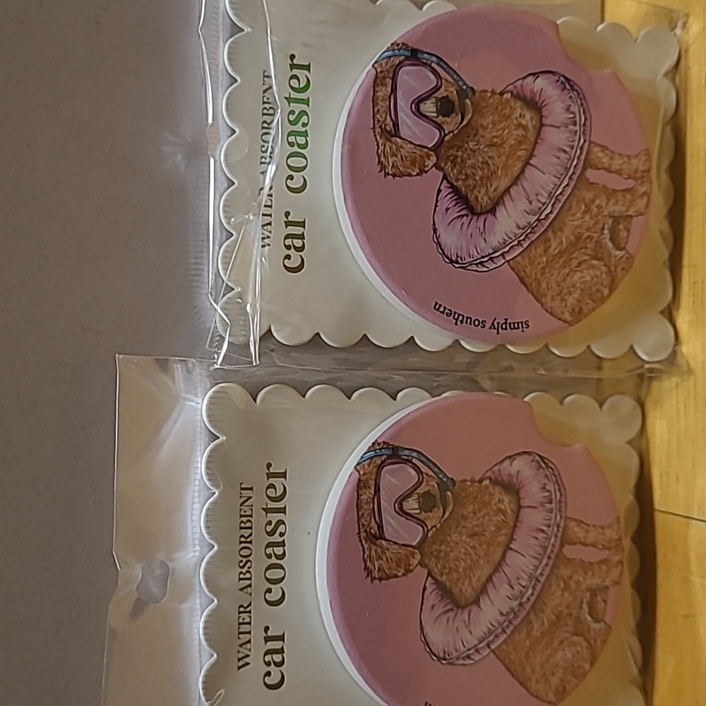 Simply Southern Pink Dog Car Coasters Set